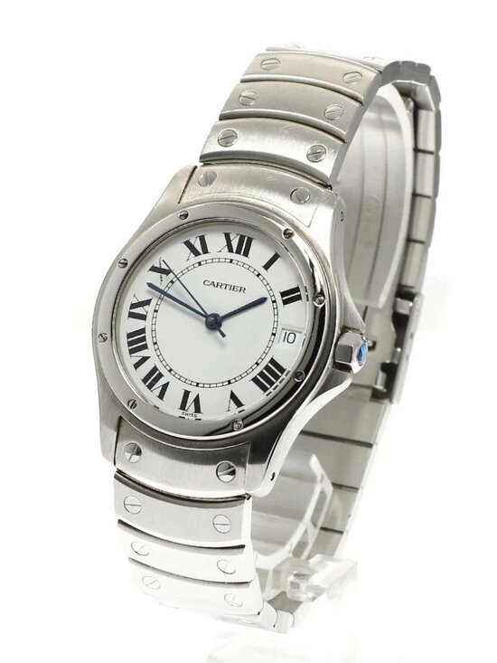 CARTIER Santo Cougar LM W20026K1 Date White Dial Automatic Men\'s Watch_